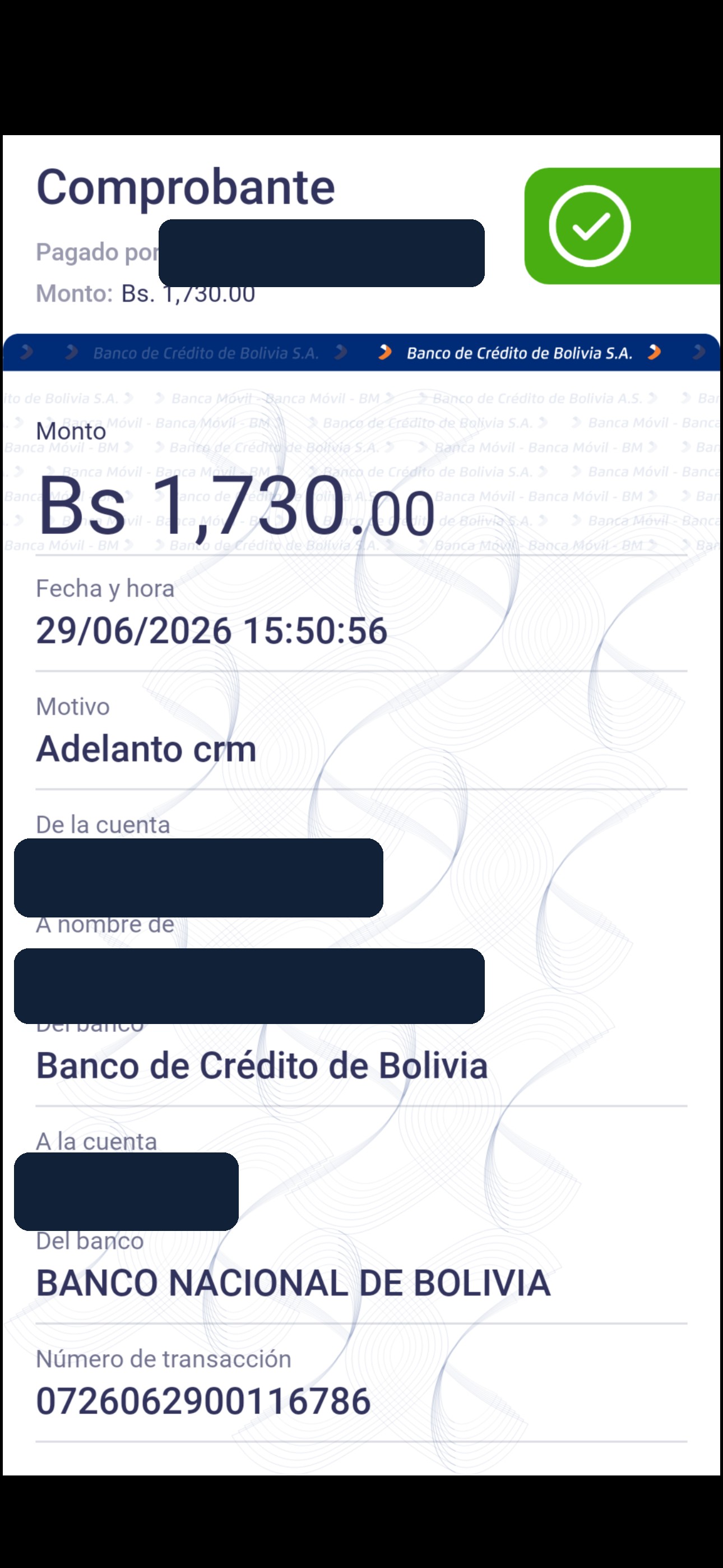 Comprobante Banco de Crédito