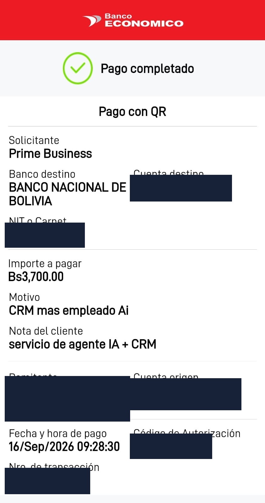Comprobante Banco Económico · QR