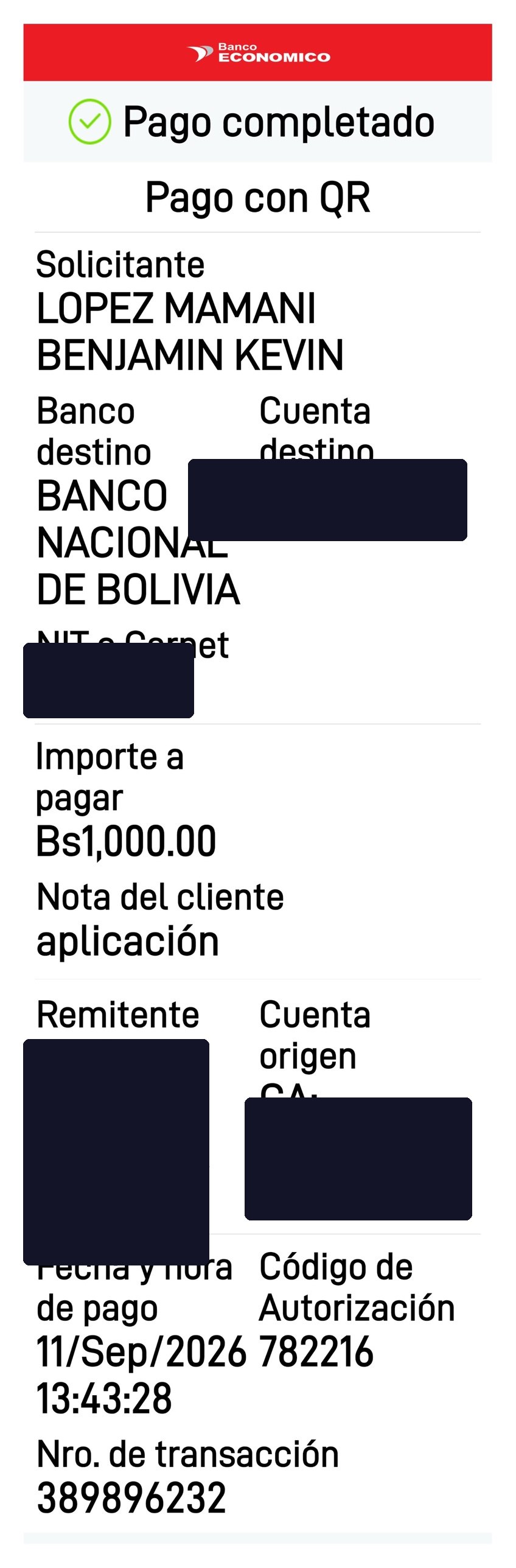Comprobante Banco Económico · QR