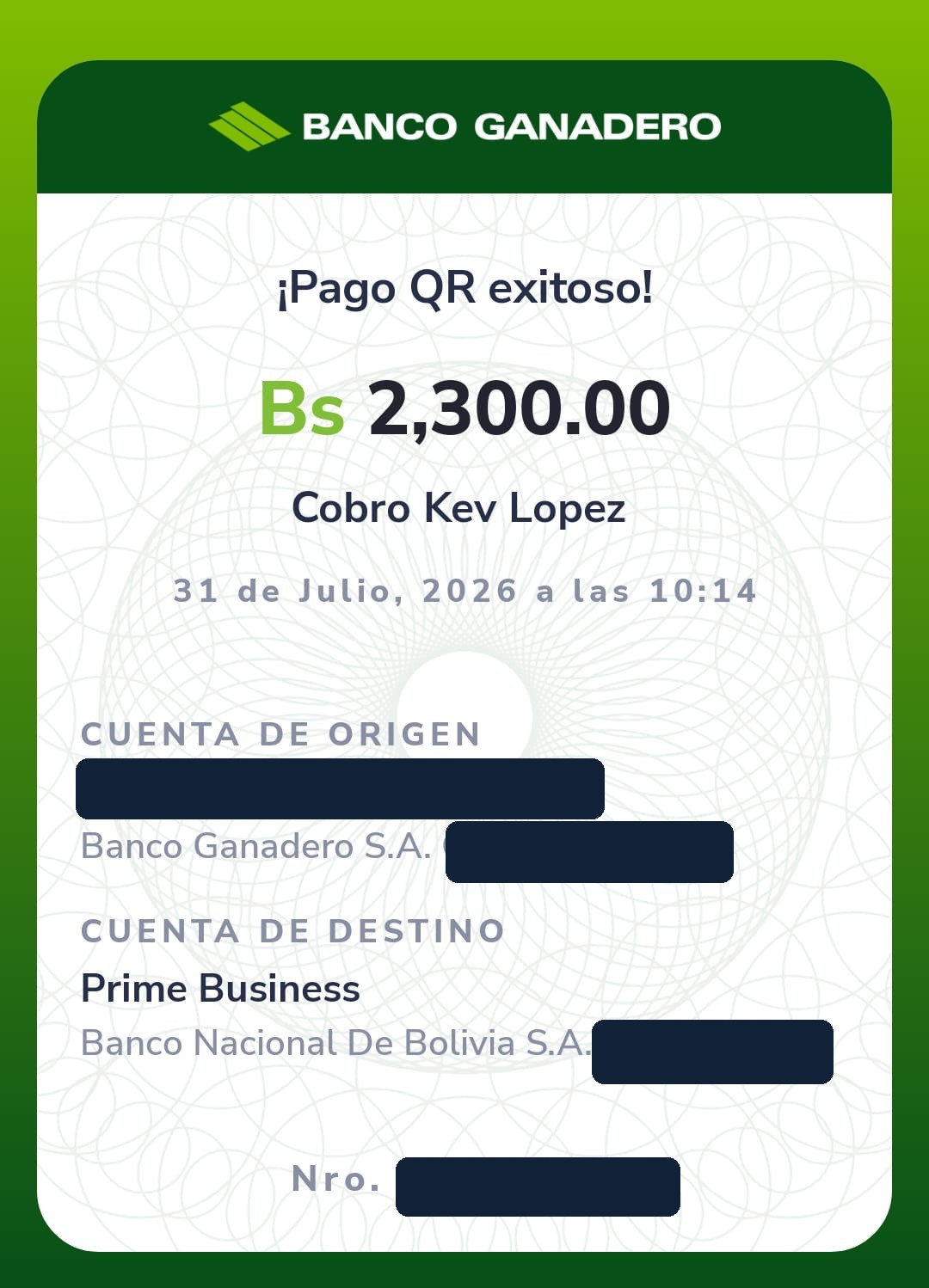 Comprobante Banco Ganadero